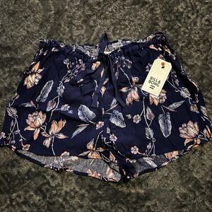 NWT Billabong Until The Night Navy Floral Ruffle Waist Shorts L Beach Vacation